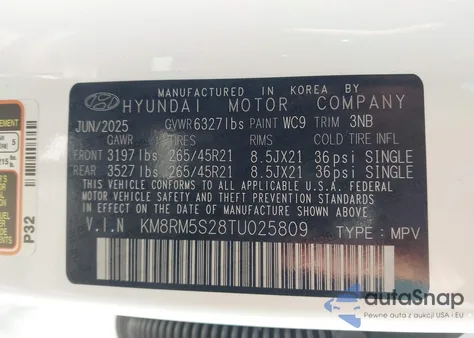 2026 Hyundai Palisade Calligraphy z USA, uszkodzony, nr VIN KM8RM5S28TU025809